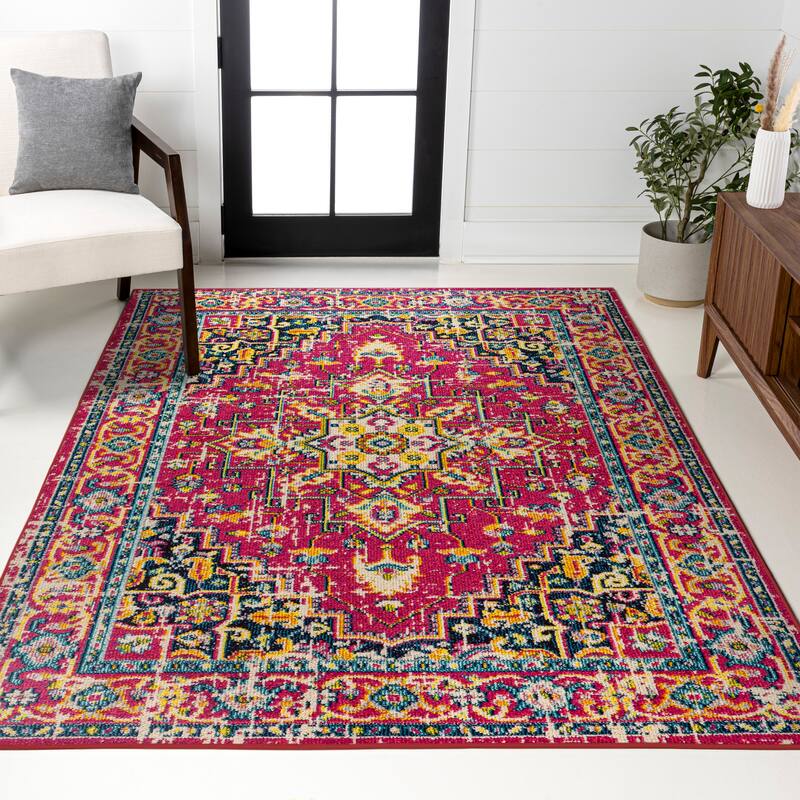 JONATHAN Y Audrey Geometric Medallion Area Rug - 2 X 8 - Red/Pink