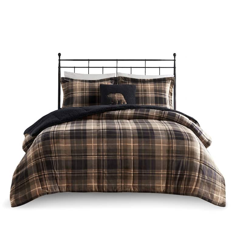 GDF Studio - Alton Plush to Sherpa Down Alternative Comforter Set - Beige Plaid