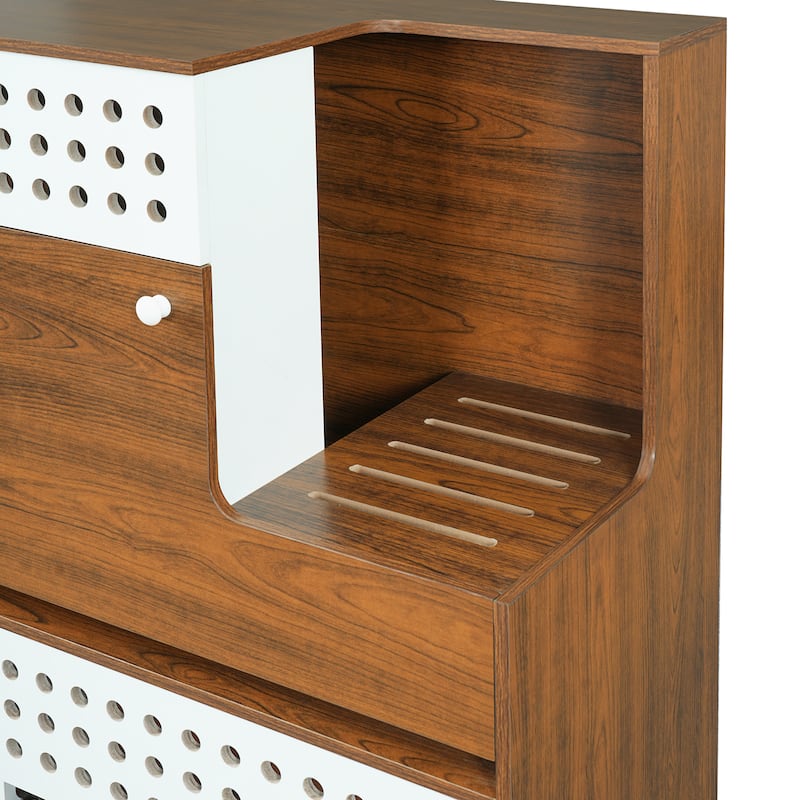 Anmytek 2-in-1 Cat Litter Box Enclosure Side Table House - Brown