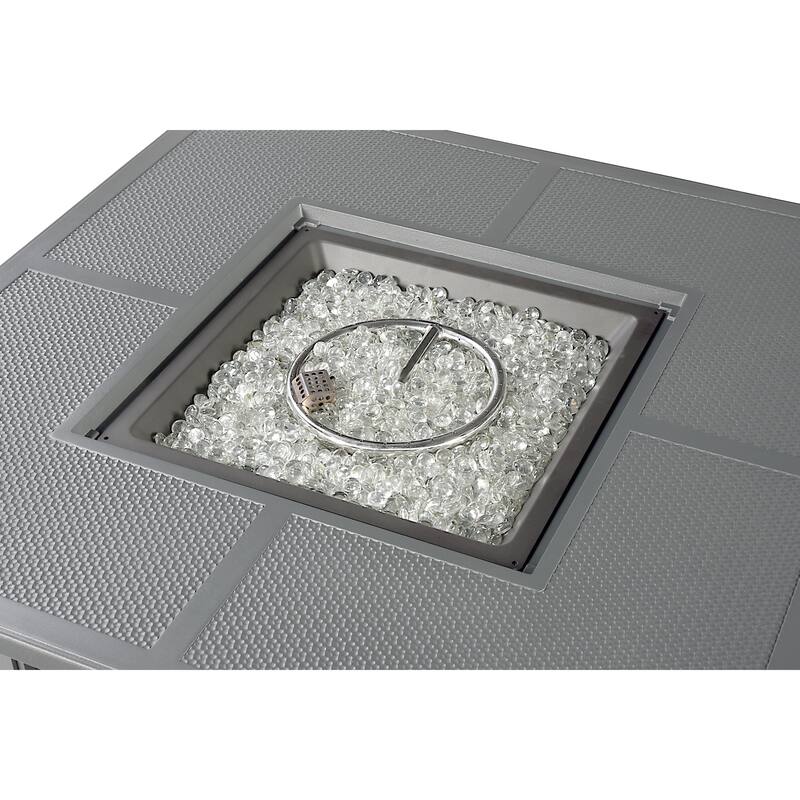 Square 42 in. x 42 in. Aluminum Propane Fire Pit Table with Glass Beads, Two Covers, Lid, 57,000 BTUs