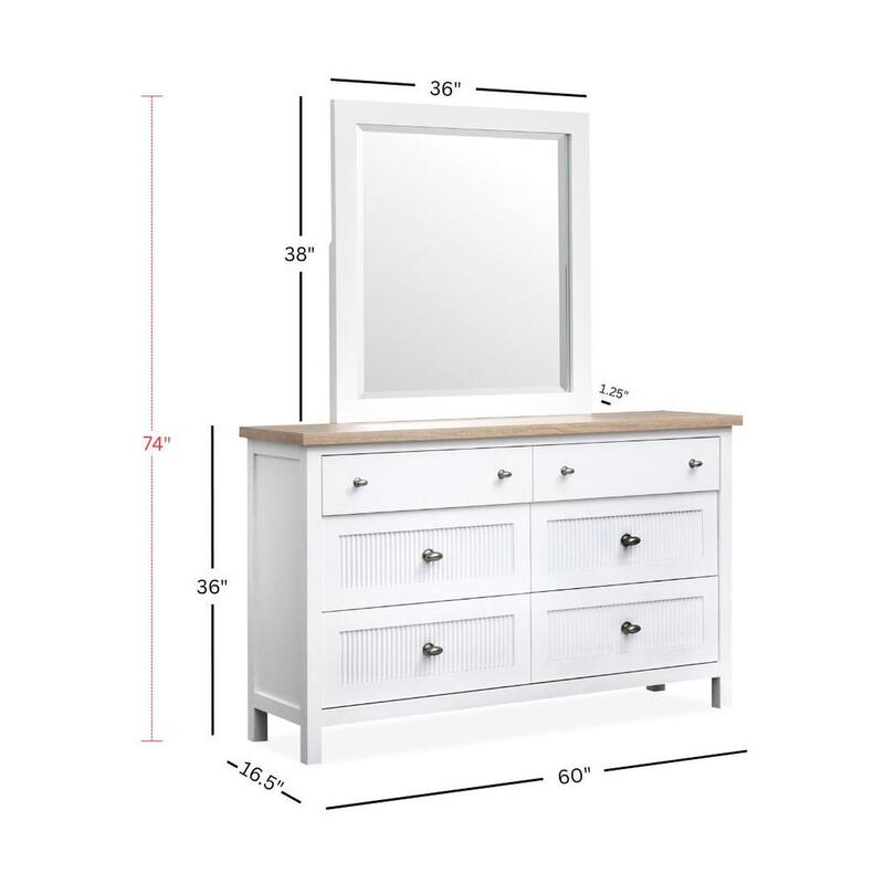 Salt Life Home Windmill Harbour White Whisp and Sand Double Drawer Dresser with Portrait Mirror