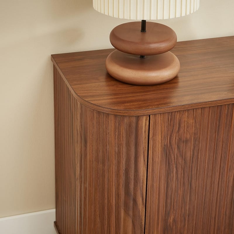 Wave Pattern Storage Cabinet, Stylish Wooden Sideboard with Pressed Spring Door