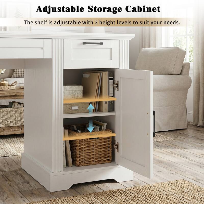 Roomfitters 55" Farmhouse Office Desk with Barn Door Cabinet, Pegboard & Charging Station