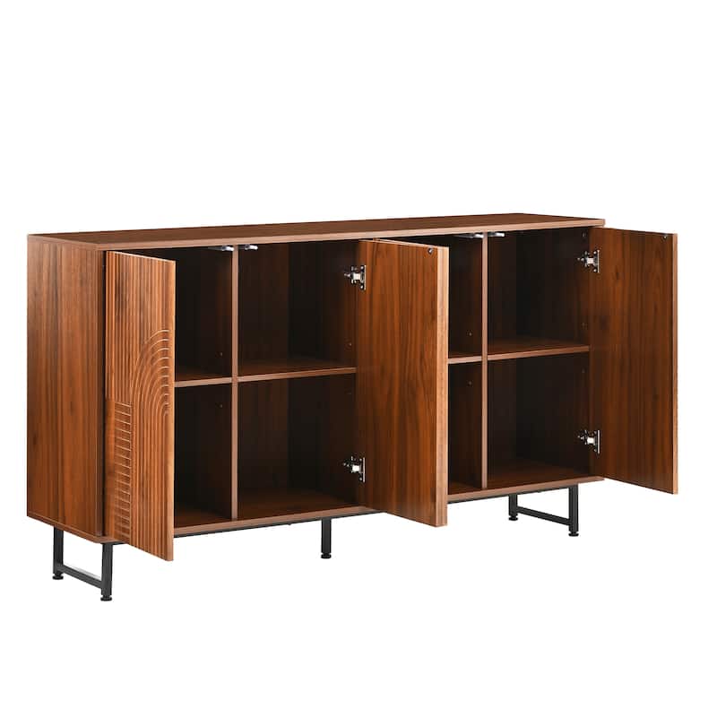 GDFStudio - Isolde MDF Geometric-Carved Mid-Century Buffet with Metal Legs