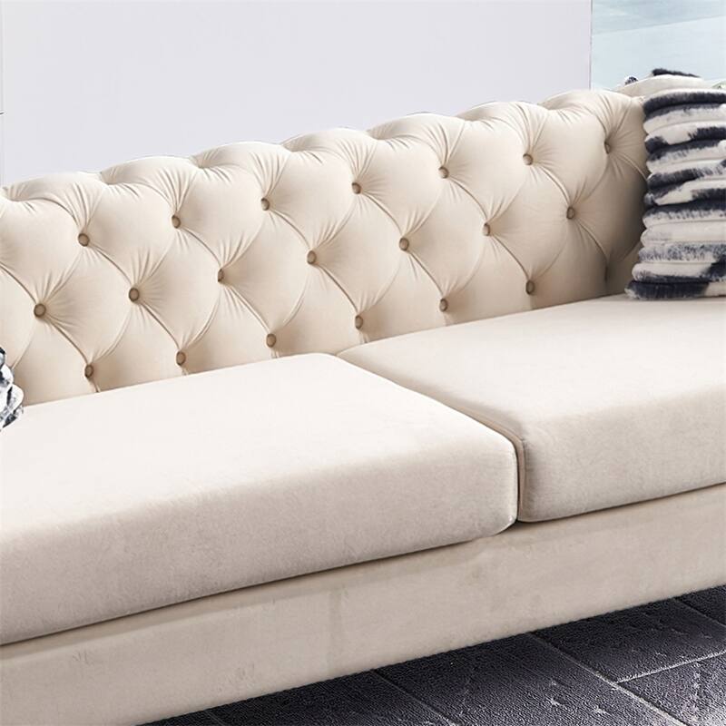 Modern Elegant Velvet Sofa With Buttons Upholstery And Metal Legs