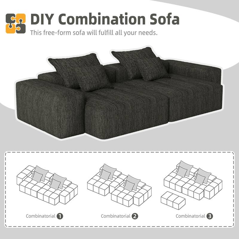 Oversized Modular Sectional Sofa w/ Armrest, Chenille Soft Cushion Sofa w/ 4 Pillows, 4 PCS DIY Combination Tufted Sofa