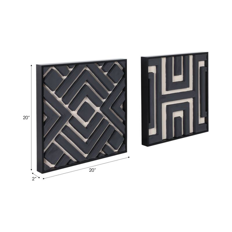 Decorative Geometric Canvas Wall Decor - Set of 2, 20", Black & Cream