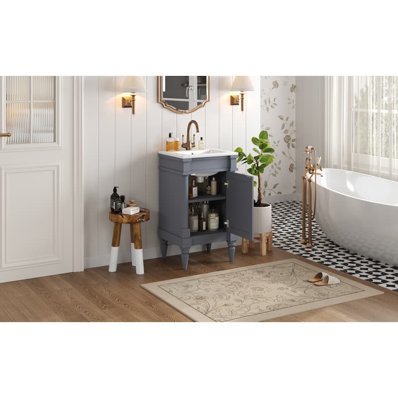 18-Inch Vanity With Sink,Storage Cabinet With Door,Freestanding Cabinet,Single Sink Cabinet With Adjustable Shelf