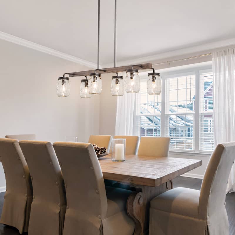 Modern Farmhouse 6-Light Glass Chandelier Island Lights for Dining Room - L27.5" x W11"x H 71.5"