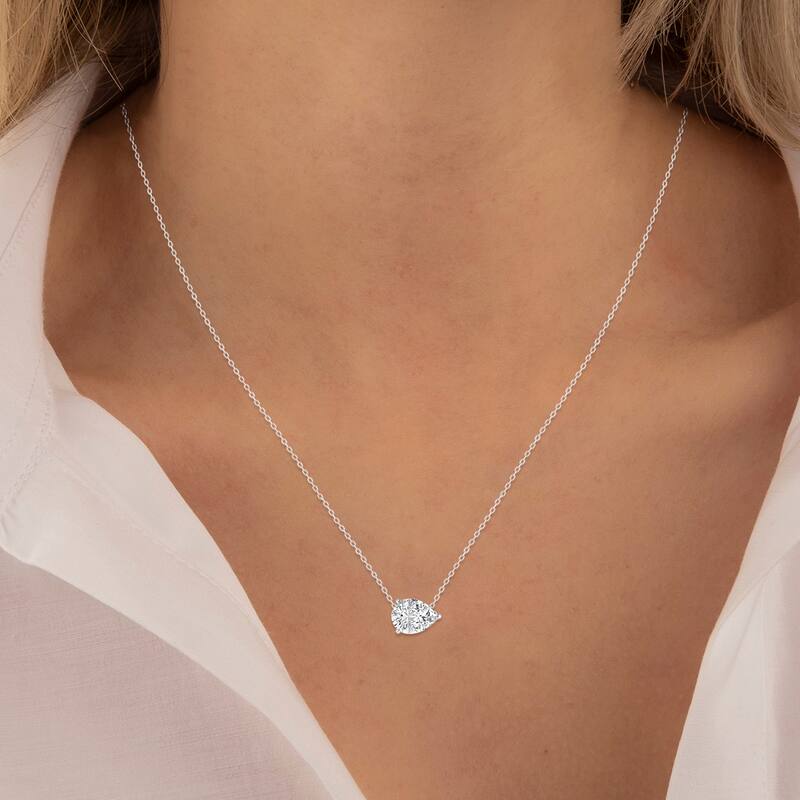 Marquee Lab Grown 3/4 Carat Floating Pear Shaped Diamond Solitaire Pendant in 14K White Gold