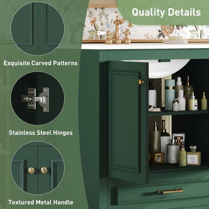 30'' Freestanding Bathroom Vanity with Single White Integrated Ceramic Sink - 30.5'' x 18.4'' x 33.9''