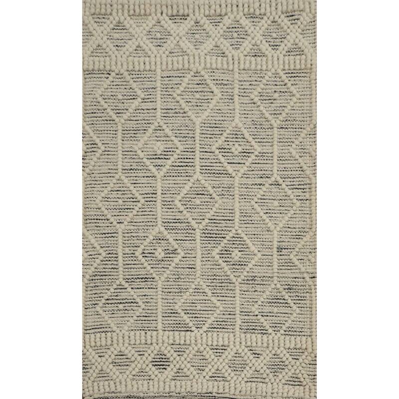 Hand Knotted Oriental 100% Wool Carpet Modern Geometric Beige & Ivories Modern Gotti Design Area Rug - 3' 8'' X 2' 3''
