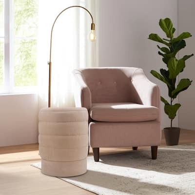 Wood Ottoman Round Compact Pouf Footstool Luxury Accent - 19" Brown