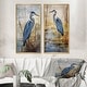 preview thumbnail 9 of 11, Designart "Blue Heron By The Watersite Watercolor I" Animals Framed Wall Art Set Of 2 Canvas Set For Living Room Decor 32 in. wide x 32 in. high - Gold