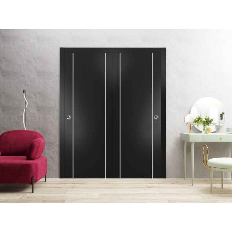 Bypass Doors 36 x 80 Planum 0410 Matte Black with Sturdy Rails
