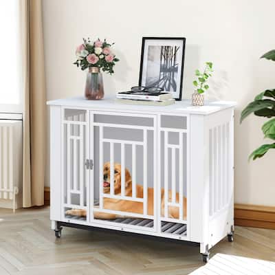Moasis Heavy Duty Dog Crate End Table Kennel Pet Crate with Removable Tray and Lockable Door