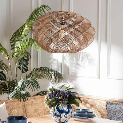 Enola Handwoven Jute Pendant Lampshade - Boho Chic Ceiling Light Cover with Twisted Spiral Design
