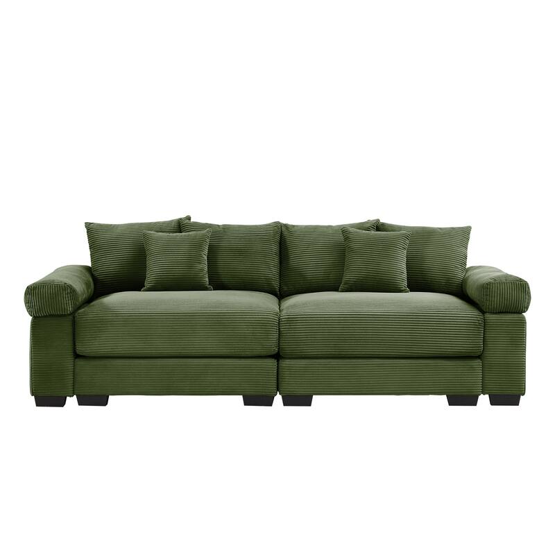 92" Oversized Corduroy Couch for Living Room, Upholstered Loveseat Sofa with Wide Armrests and Throw Pillows for Apartment