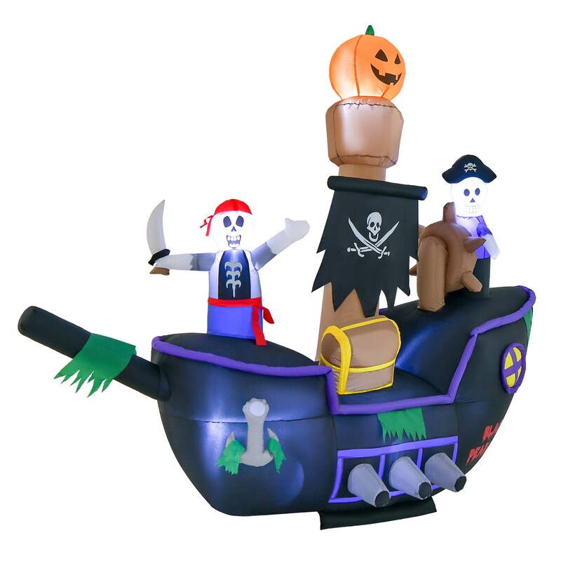 7FT Halloween Inflatable Pirate Ship Blowup Skeleton Pirate Decoration - Multi