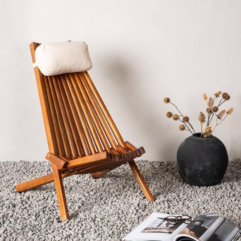 DREAMPATIO AMAYA Folding Wooden Outdoor Chair - BrownWithCushion