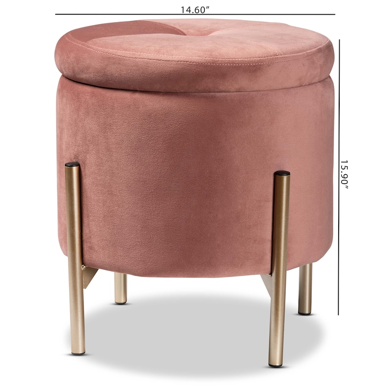 Malina Contemporary Glam & Luxe Metal-legged Velvet Storage Ottoman