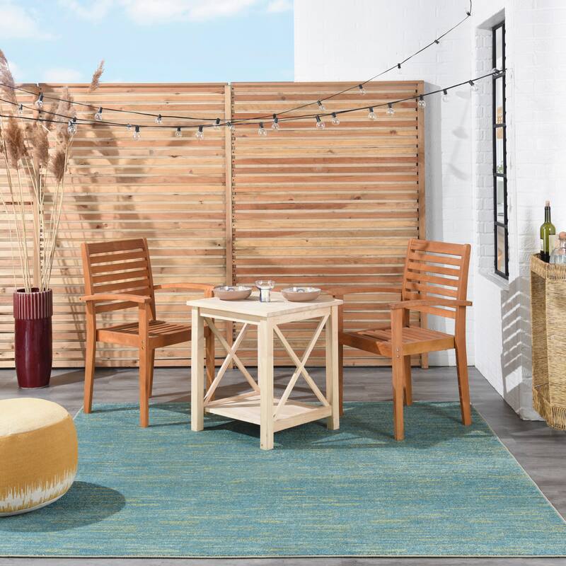 Nourison Essentials Solid Contemporary Indoor/Outdoor Area Rug - 5' Square - Blue Green