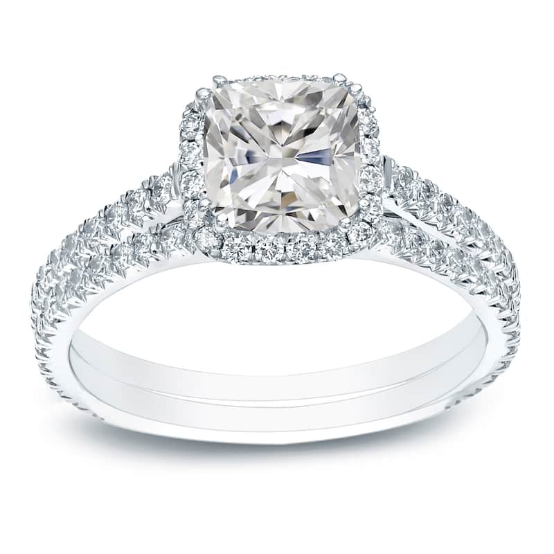 Auriya 2ctw Cushion-cut Halo Diamond Engagement Ring Set 14k Gold Certified - 10 - White