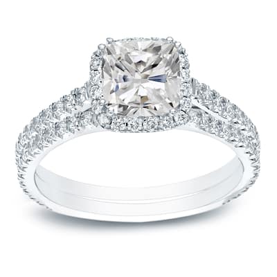 Auriya 2ctw Cushion-cut Halo Diamond Engagement Ring Set 14k Gold Certified