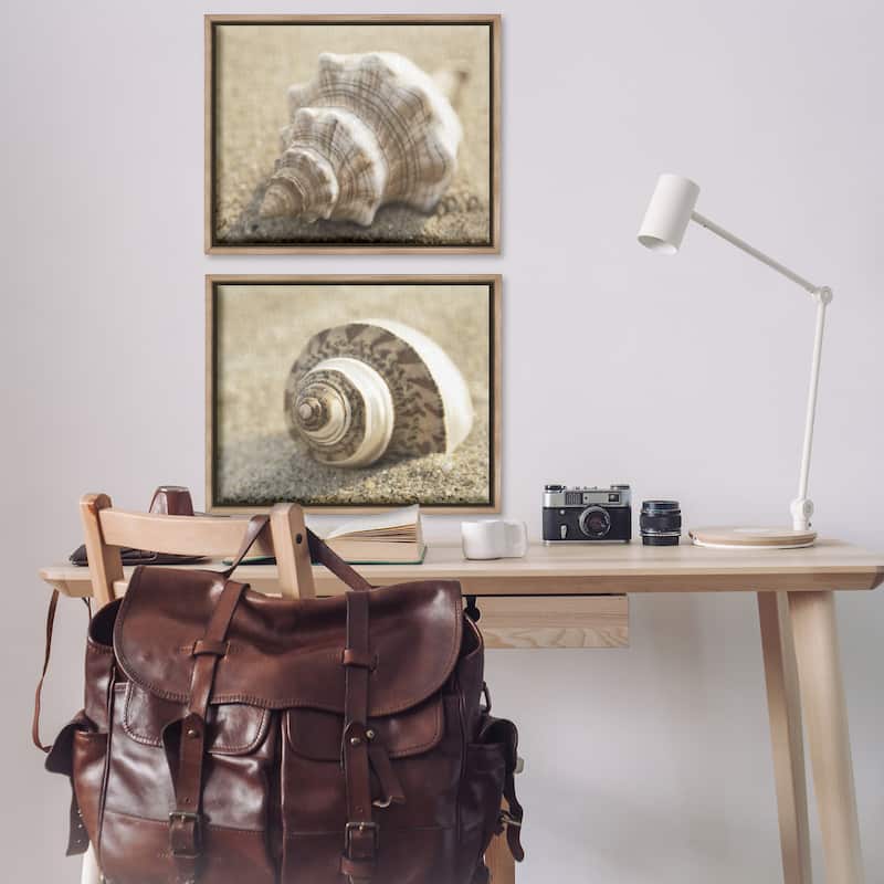 Stupell Neutral Tone Sea Life Framed Floater Canvas Wall Art Design By Dora Rotondella (Set of 2)