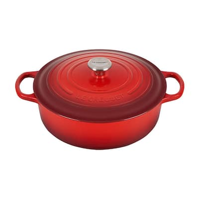 Le Creuset Enameled Signature Round Wide Dutch Oven, 6.75 qt, Cerise
