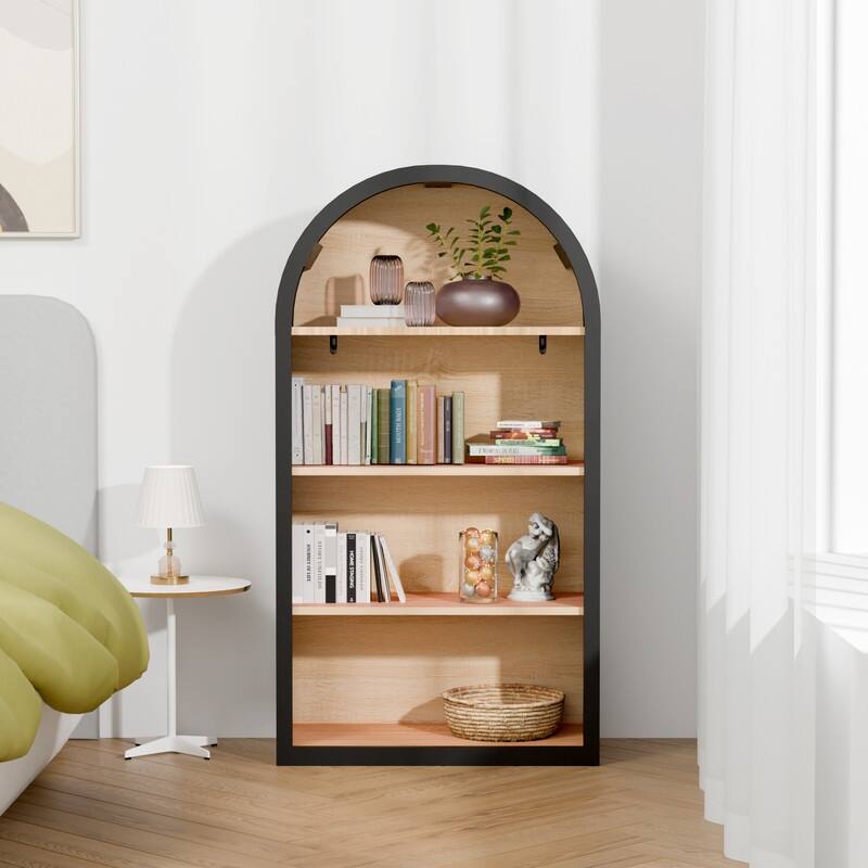 Display Arched Bookcase Cabinet,4/5-Tier Freestanding Tall Wood Arch Bookshelf Cabinets with Open Display Storage Shelves