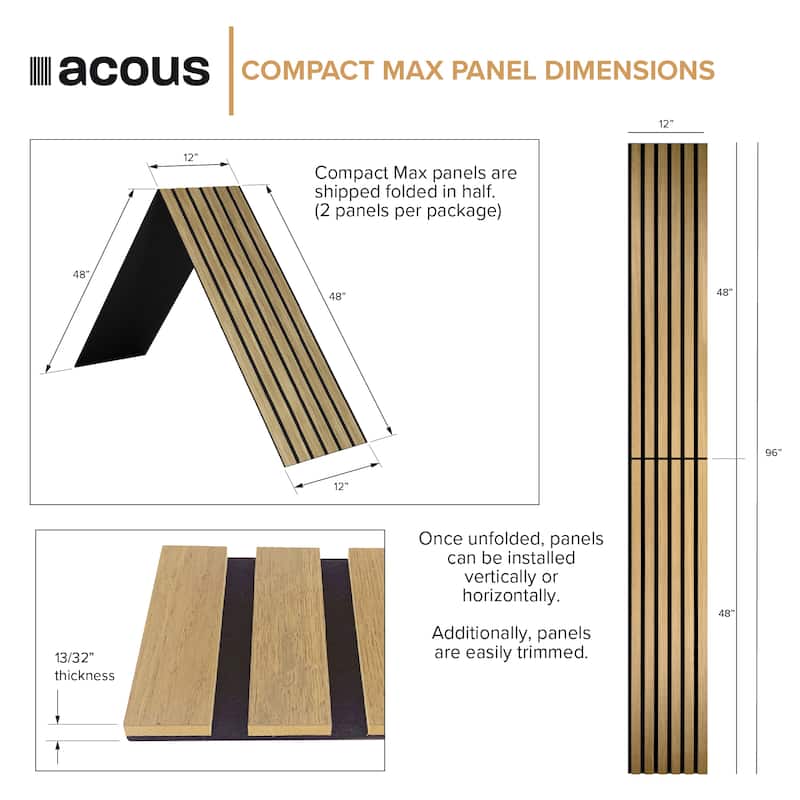 Acous ACMF2-70 Foldable Compact Max 12-in x 96-in x 0.4-in 2-Pack Wall Panels, Light Oak