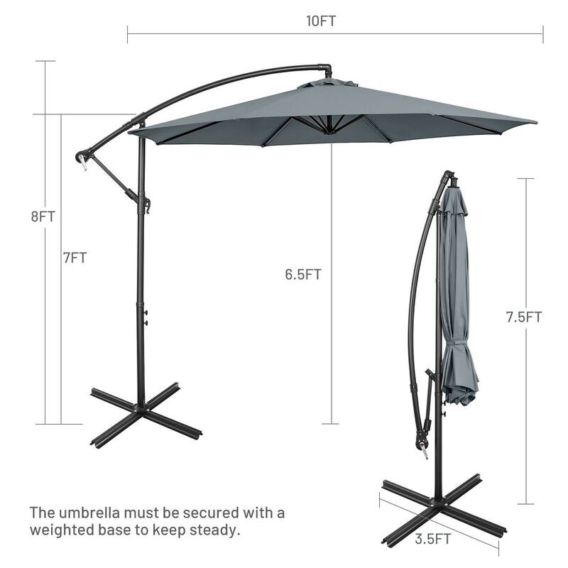 10ft Cantilever Patio Umbrella with Crank and Cross Base