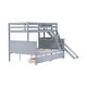 preview thumbnail 18 of 18, Twin over Full Bunk Bed with Slide, Rubber Wood Low Bunk Bed Frame Kids Bed with 2 Drawers & Shelves Storage for Boys Girls