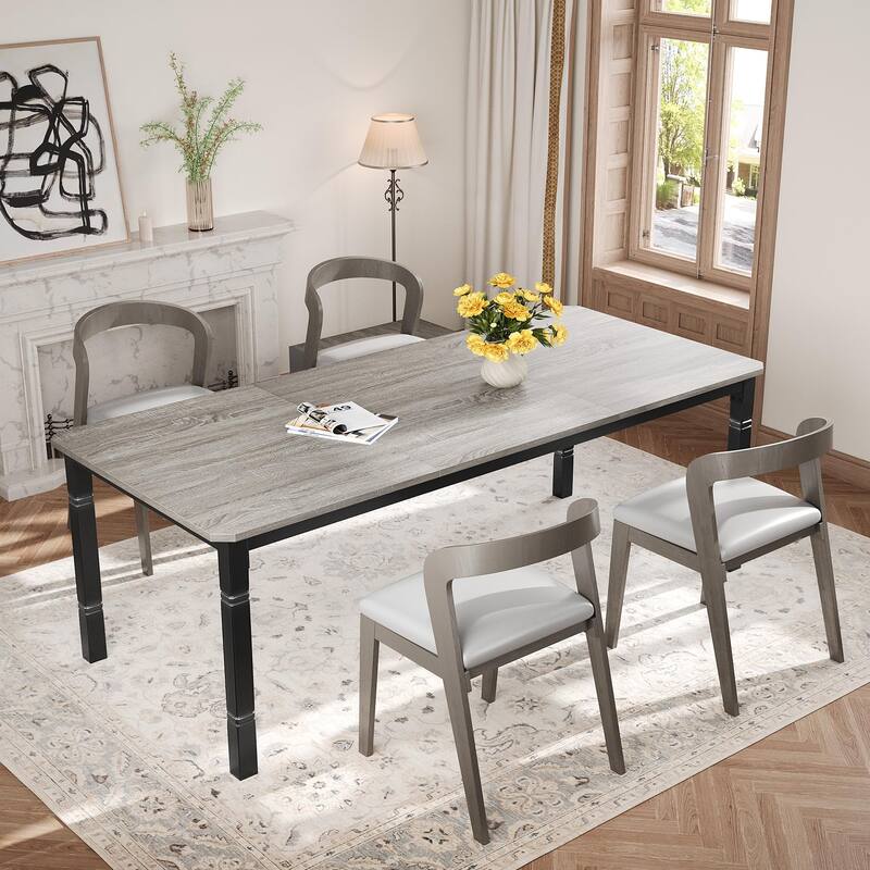 78.7" Farmhouse Dining Table for 6–8, Rustic Wood Table with Metal Frame & Chamfered Corners for Dining Room