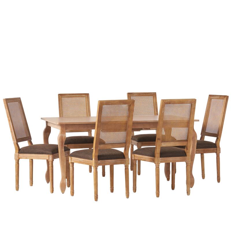 Regan Wood and Cane Upholstered Expandable 7 Piece Dining Set by Christopher Knight Home