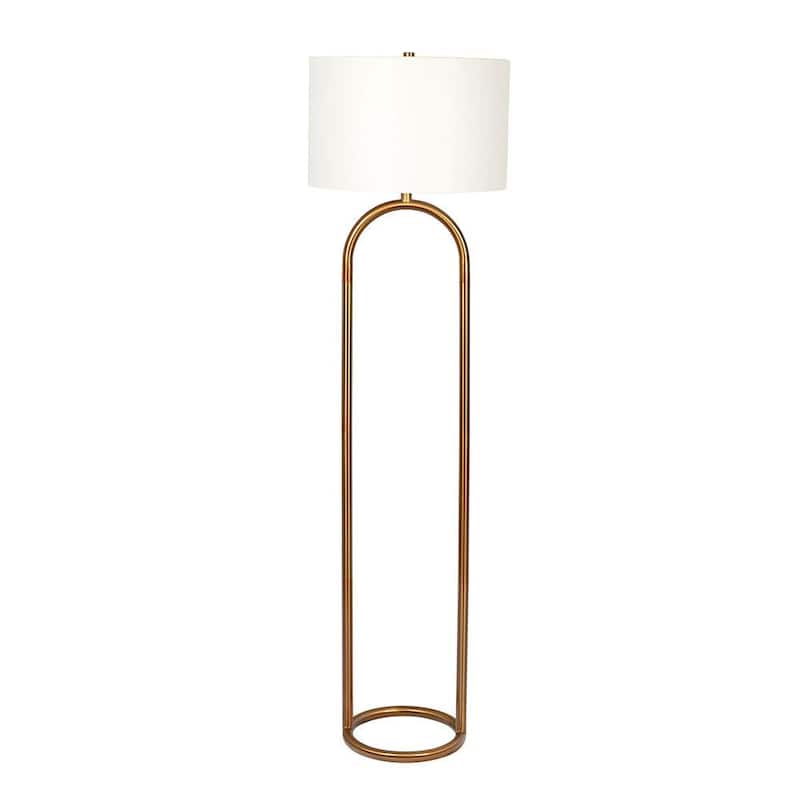 Brass Ring Base Floor Lamp with Large White Drum Shade