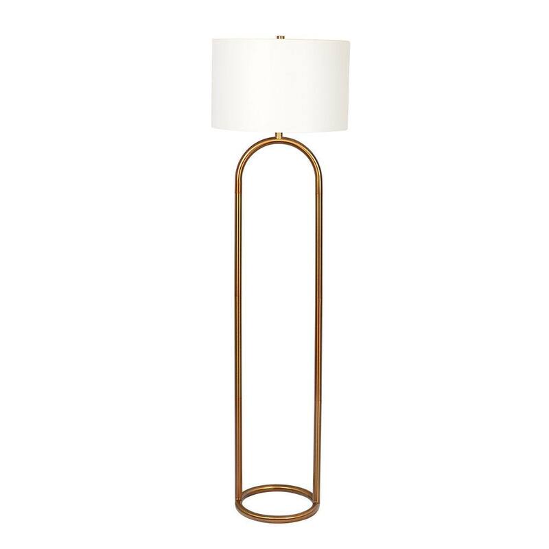 Vivid Brass Ring Base Floor Lamp with Large White Drum Shade - Antique Brass,White