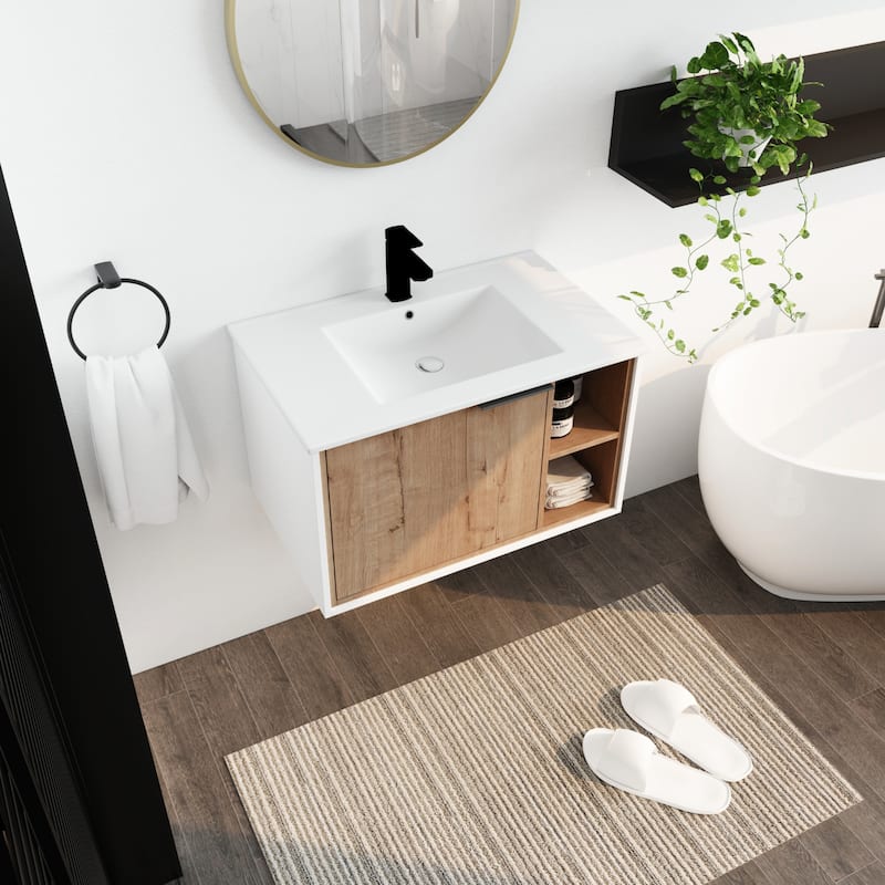 30'' Floating Wall-Mounted Bathroom Vanity with Ceramics Sink & Soft-Close Cabinet Door