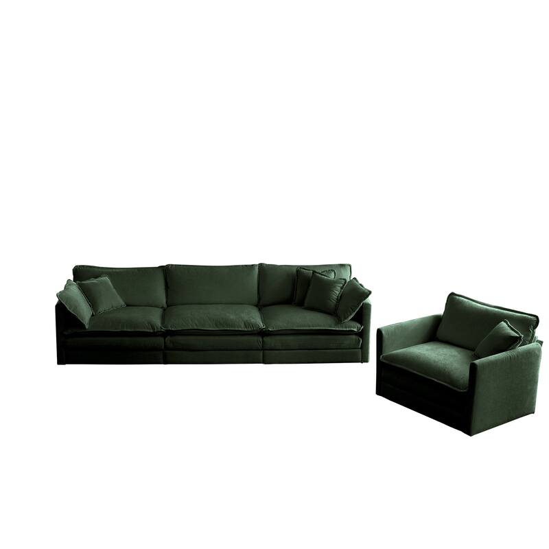 4-Seat Chenille Sectional Sofa Set (3-Seater + Chair)