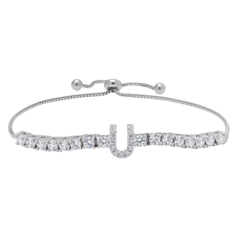 Victoria Townsend .925 Sterling Silver Cubic Zirconia Initial Adjustable Bracelet - U