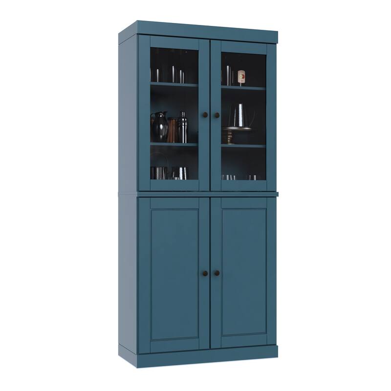 Palace Imports 100% Solid Wood Pantry Cabinet, Raised Panel & Clear Glass Doors, Adjustable Shelves, 32" Wide, 71.5" Tall