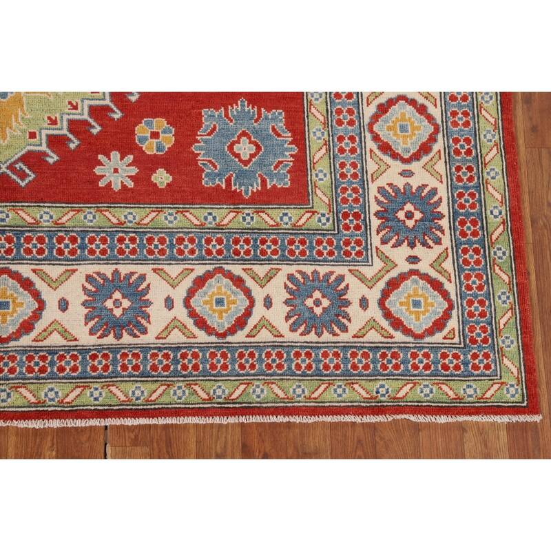Geometric Red Kazak Oriental Area Rug Handmade Wool Carpet - 6'8" x 9'9"
