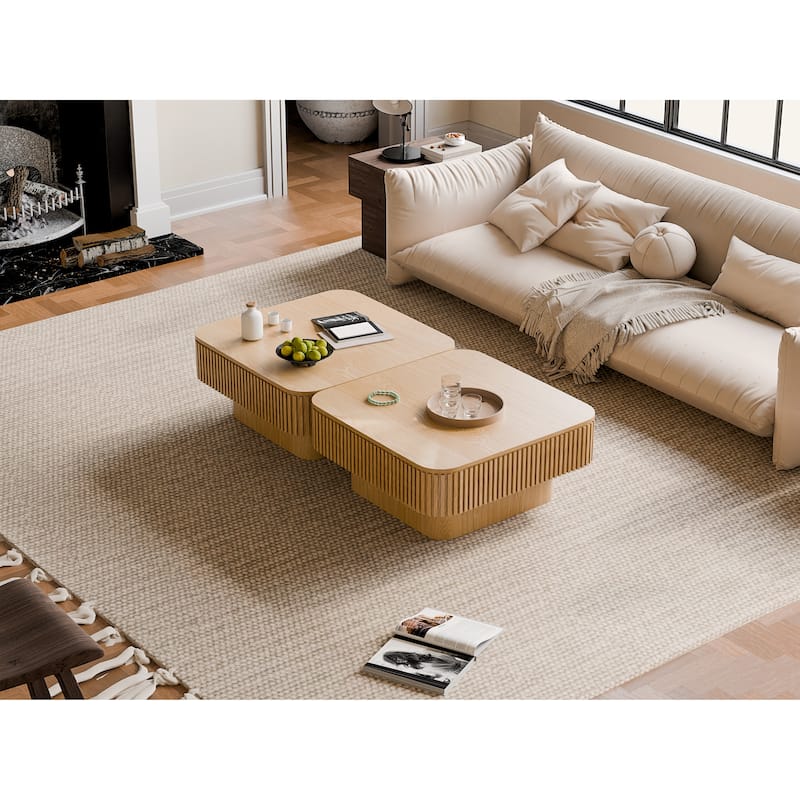 Modern 31.5" Square Coffee Table with Storage Solid Wood Veneered Accent Table for Living Room or Bedroom
