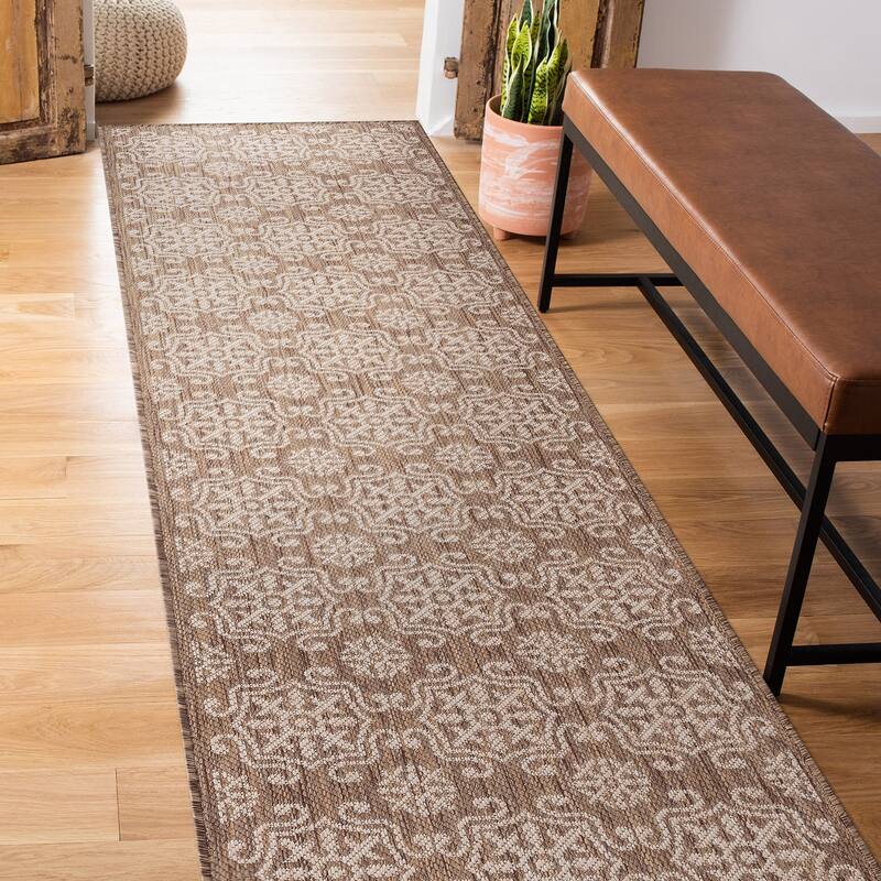 World Rug Gallery Transitional Geometric Textured Flat Weave Indoor/Outdoor Area Rug