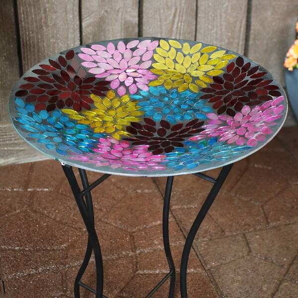 Shop Sunnydaze Bird Bath Bowl And Stand With Mosaic Petals Glass Tile 14 Diameter Overstock 29071739