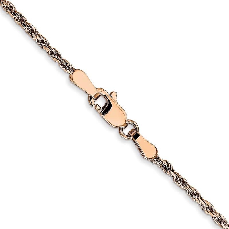 Curata 14k Rose Gold Solid 10" 1.8mm Diamond Cut Rope Chain Ankle Bracelet (Lobster-claw)