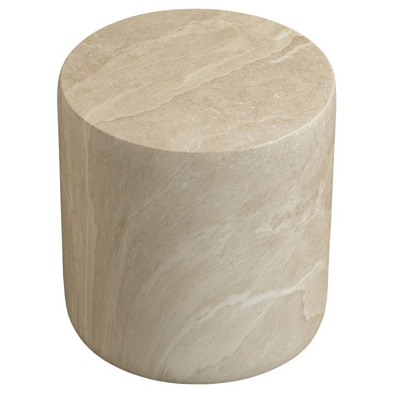 Vintara Modern Cylindrical Round Fiberstone Side Table with Brushed Finish for Living Rooms, Bedrooms, Patios, Balconies