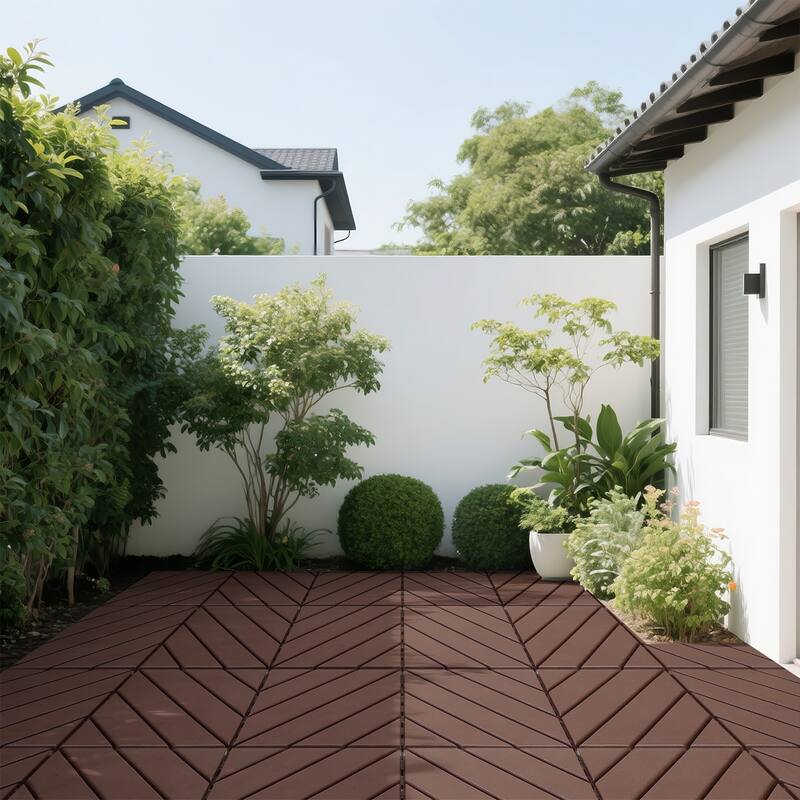 Plastic interlocking decking tiles, 44 packs of terrace decking tiles, 12 inches x 12 inches waterproof