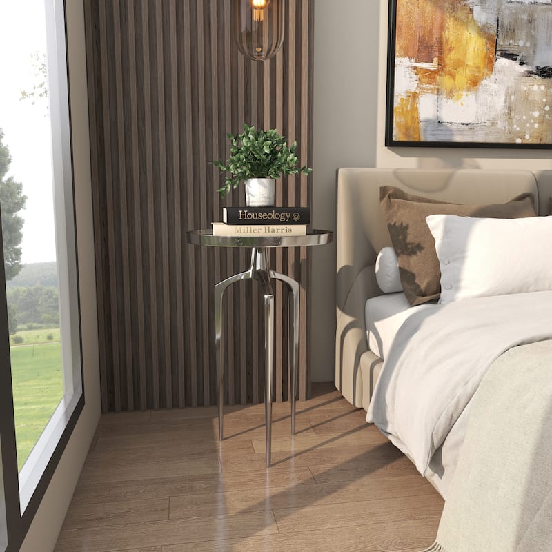 Aluminum Metal Tray Inspired Top Accent Table with 3 Tripod Legs - Gold, Silver or Black - Roche River Decor